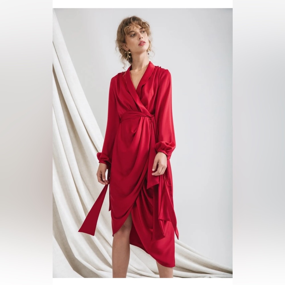Anthropologie CMEO COLLECTIVE CRIMSON LS Influential Wrap Dress Medium